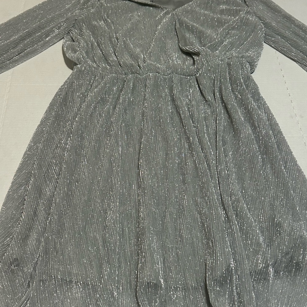 Elegant Silver Wrap Dress - Picture 4 of 11